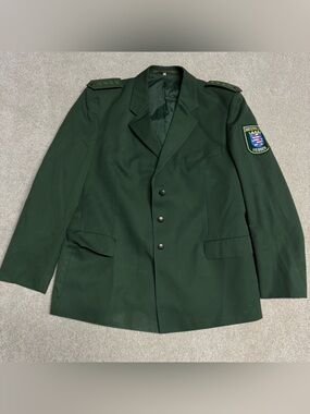 Vintage German Military Jacket Adult Men 54 Flag Green Utility Coat Patch Logo